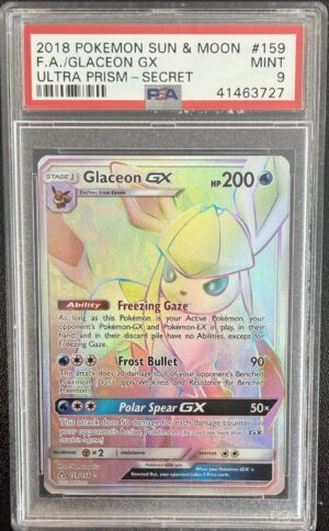 2018 Pokemon Sun & Moon Glaceon GX Ultra Prism Secret Rare PSA 9 #159