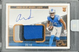 2021 Panini One Amon-Ra St. Brown Rookie Auto Patch Bronze /49 #26